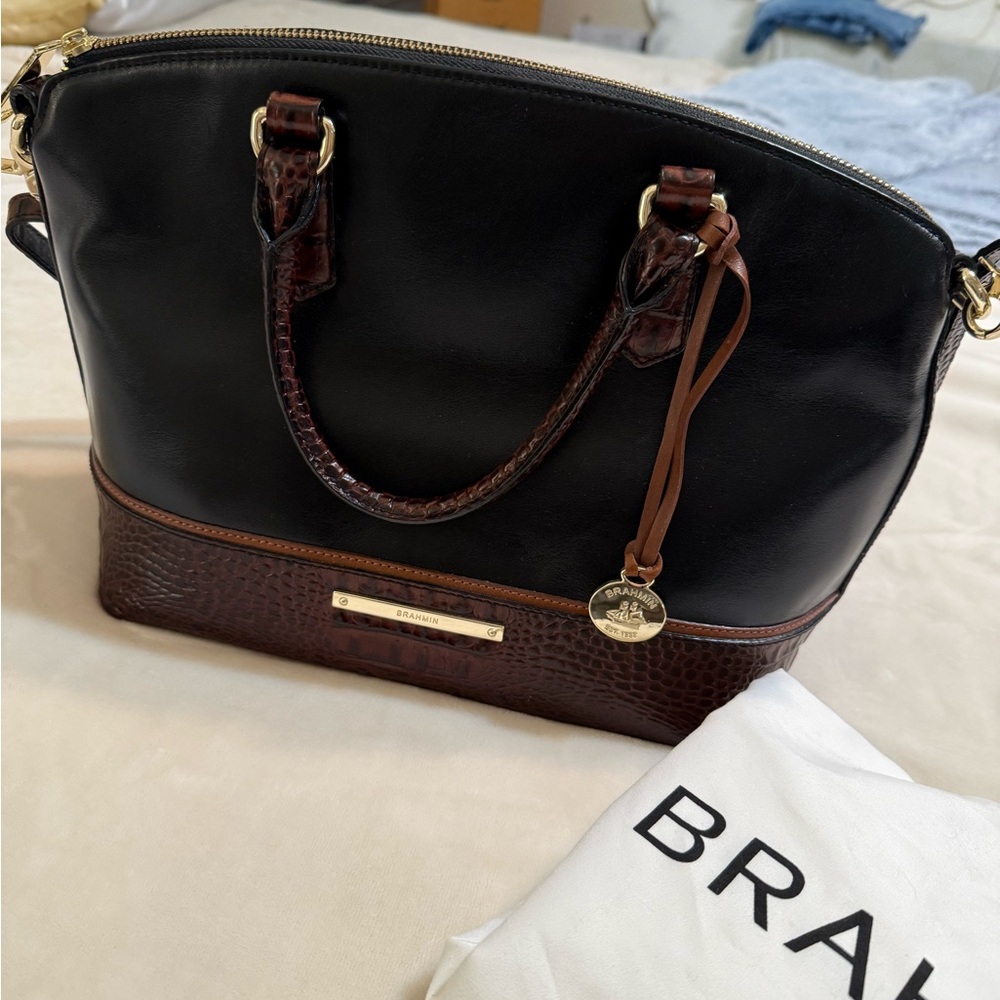 Brahmin Black and Brown Satchel